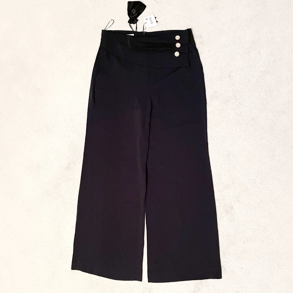 EDWARD ACHOUR PARIS High Waisted Wide Leg Pants - Marine - Size XL - NEW